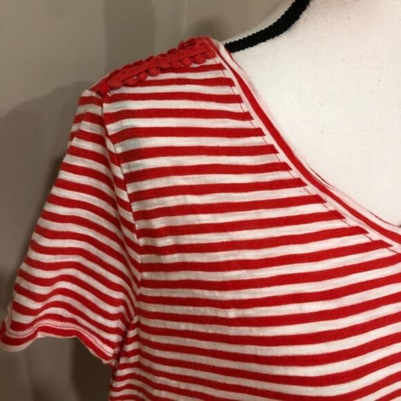 *TALBOTS* Red x White Striped Short Sleeve Shirt - Picture 3 of 6